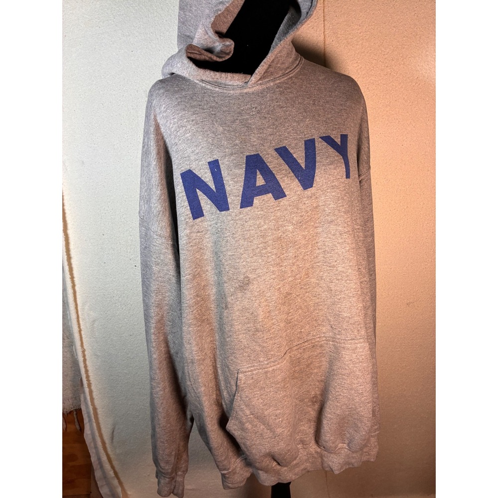 Gildan Navy Hoodie Mens XL Gray Good Graphic Heavy Weight Sweatshirt